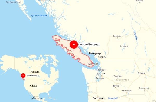 остров Ванкувер на карте