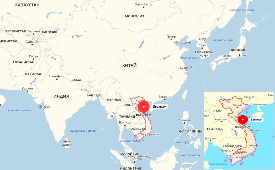 Вьетнам на карте Мира