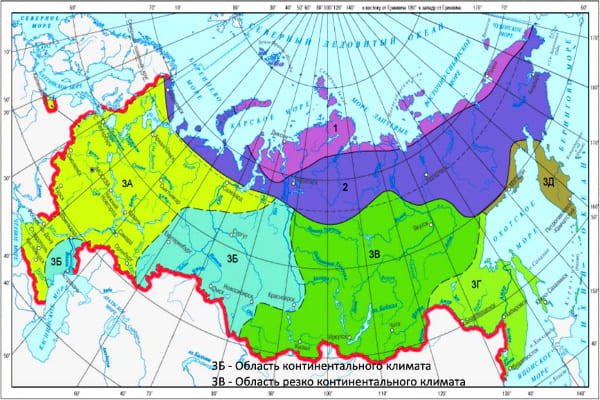 Резко континентальный климат в России на карте